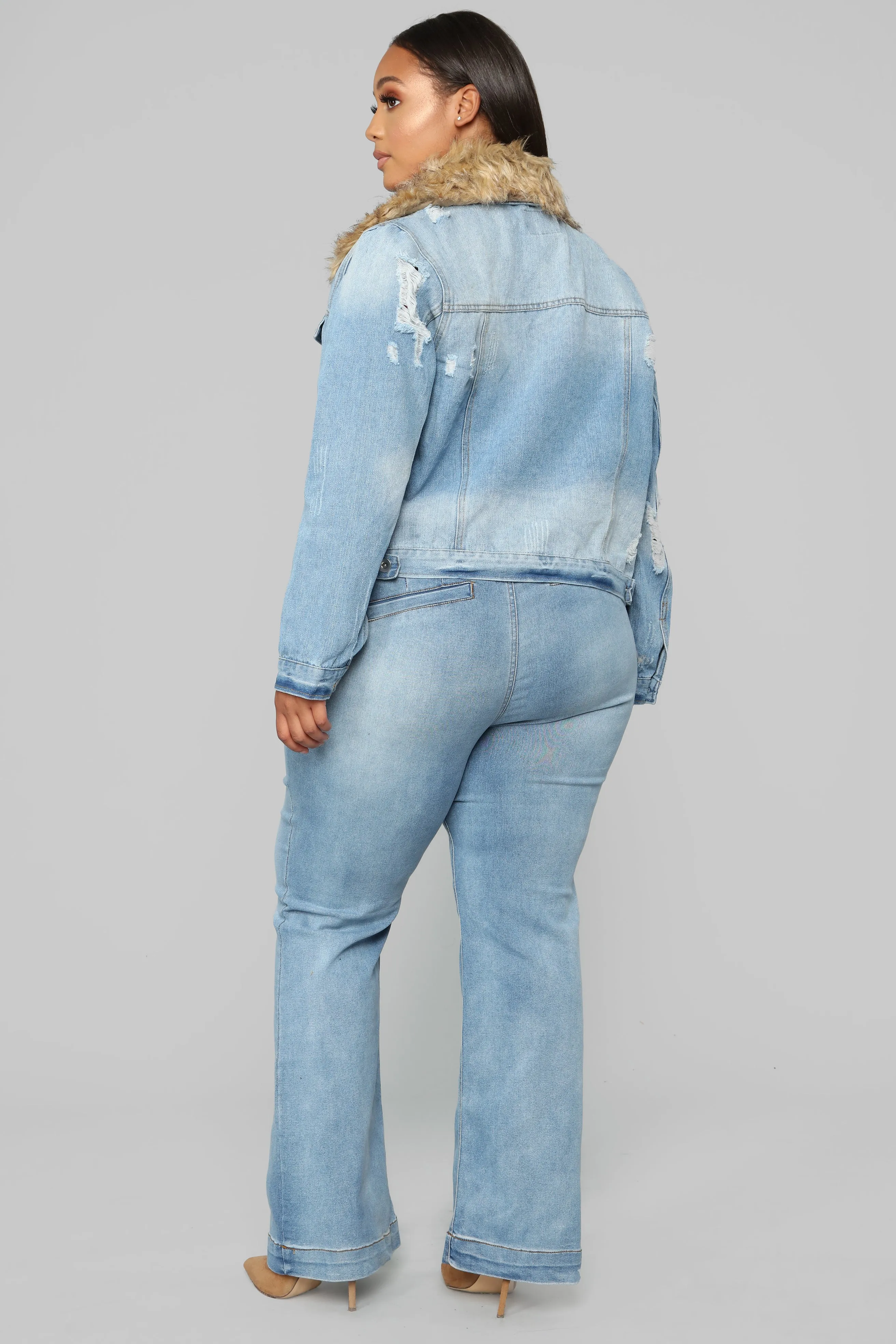 A Game Belted Flare Jeans - Medium Blue Wash