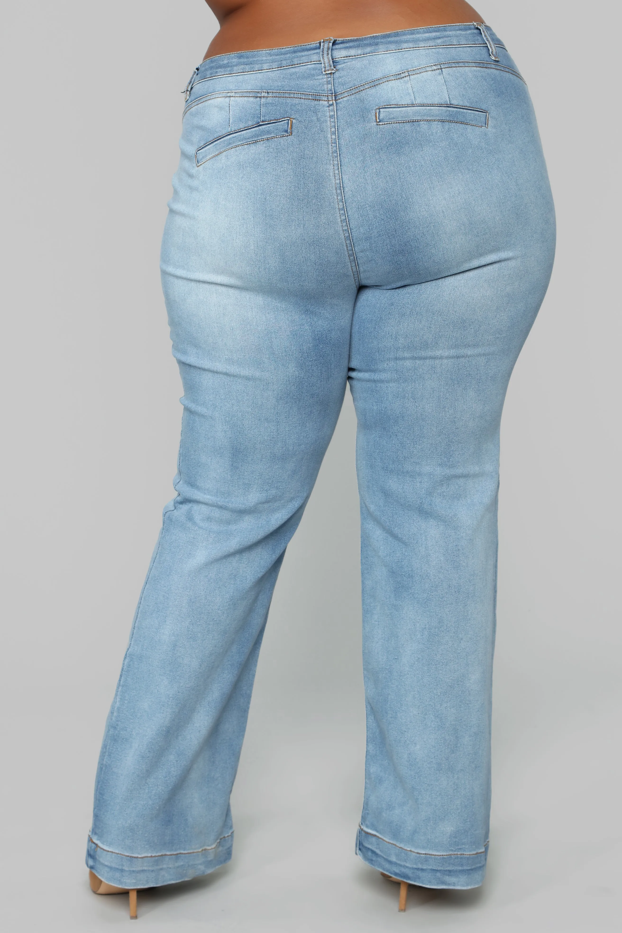 A Game Belted Flare Jeans - Medium Blue Wash