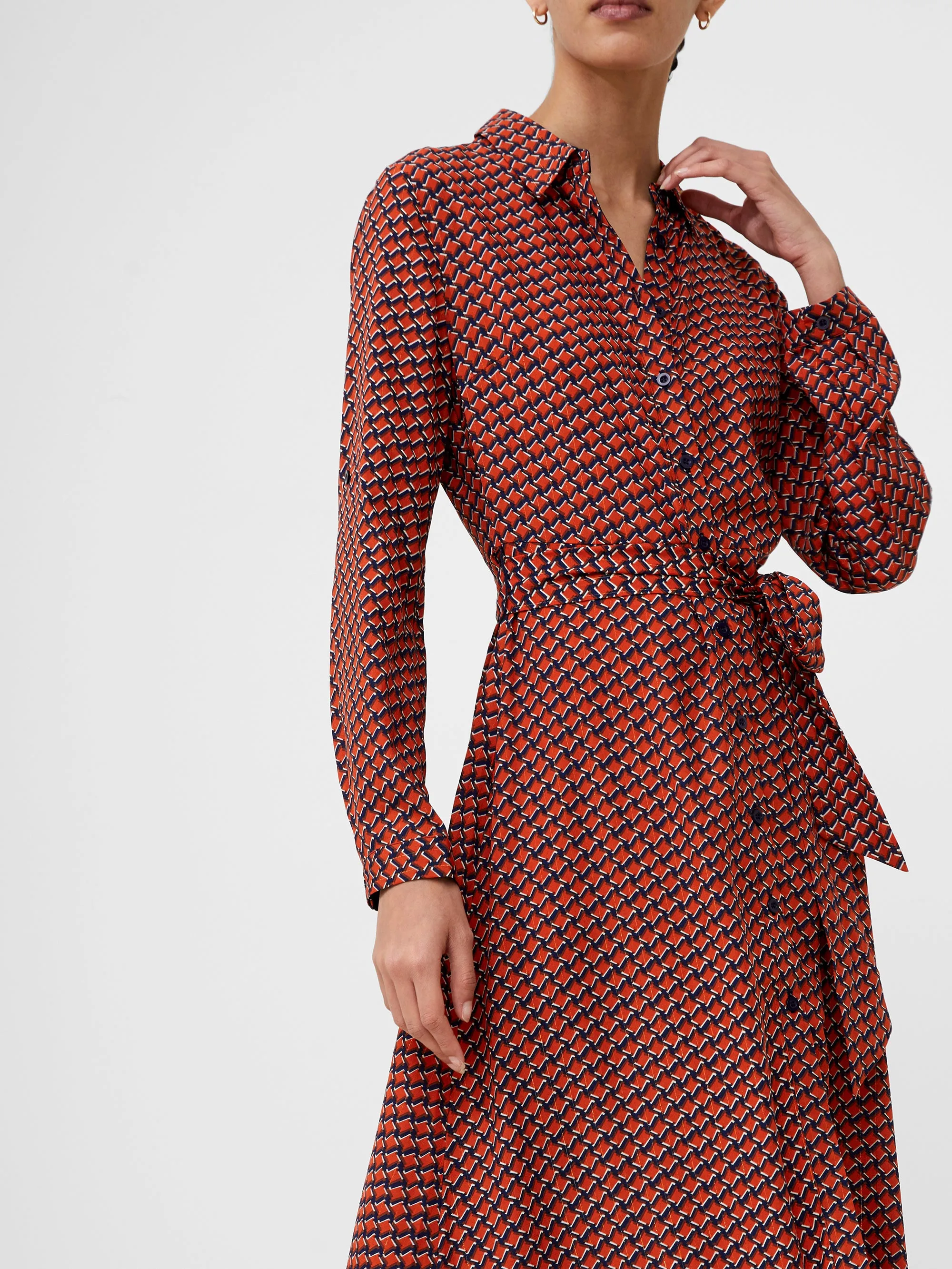 Abstract Belted Midi Shirt Dress