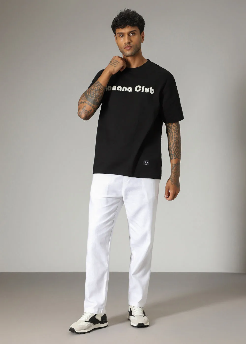 Banana Club Black Embossed Oversized Fit T-shirt