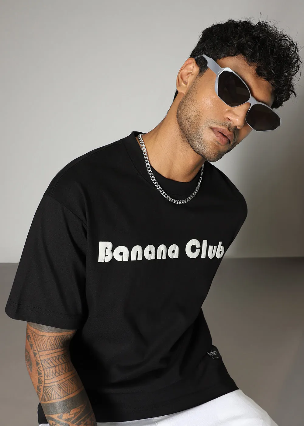 Banana Club Black Embossed Oversized Fit T-shirt