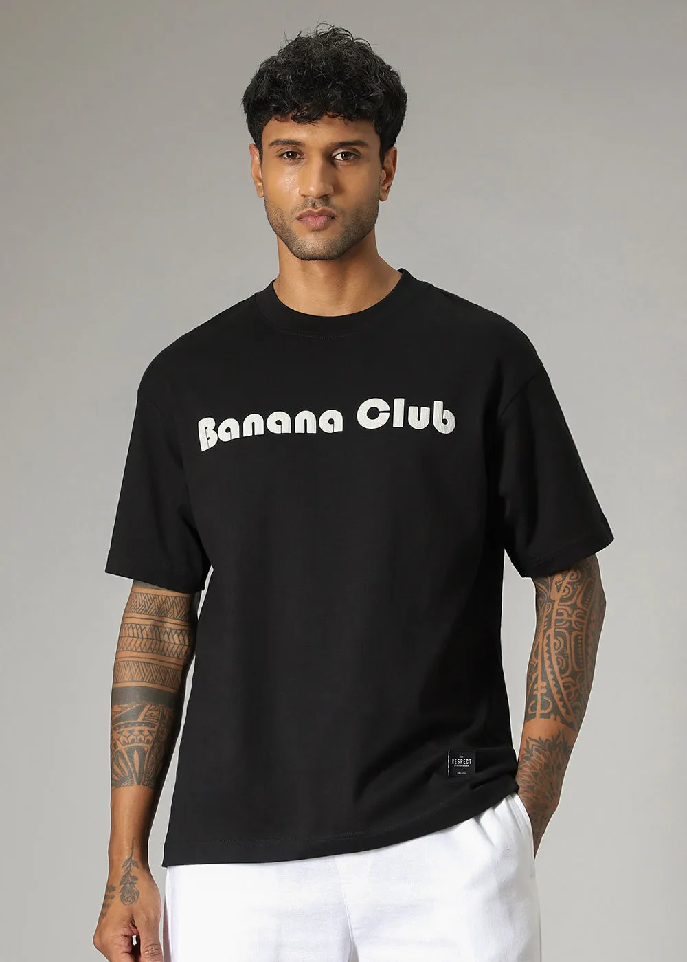 Banana Club Black Embossed Oversized Fit T-shirt