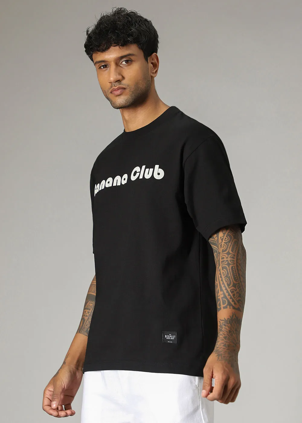 Banana Club Black Embossed Oversized Fit T-shirt