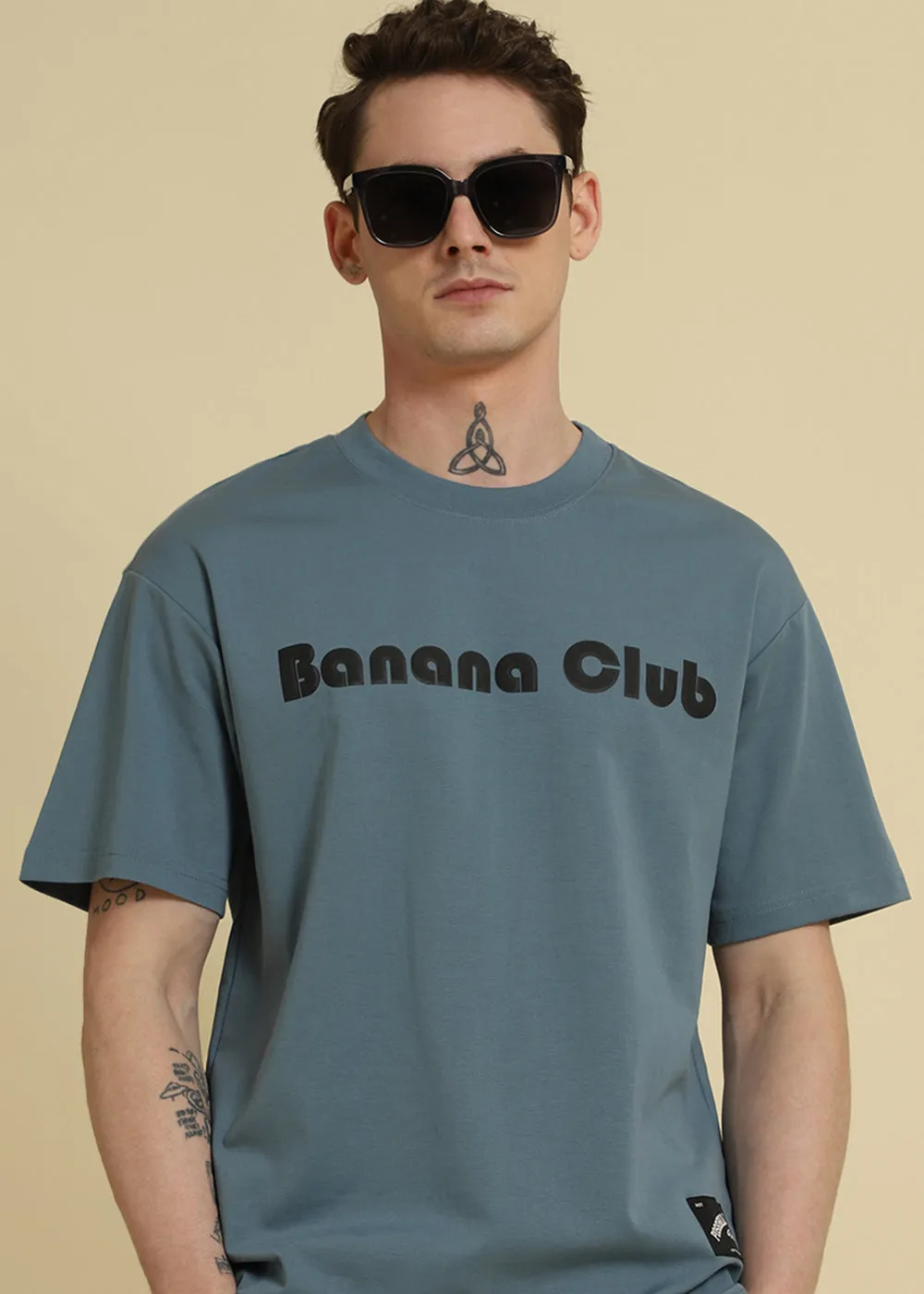 Banana Club Embossed Blue Oversized Fit T-shirt