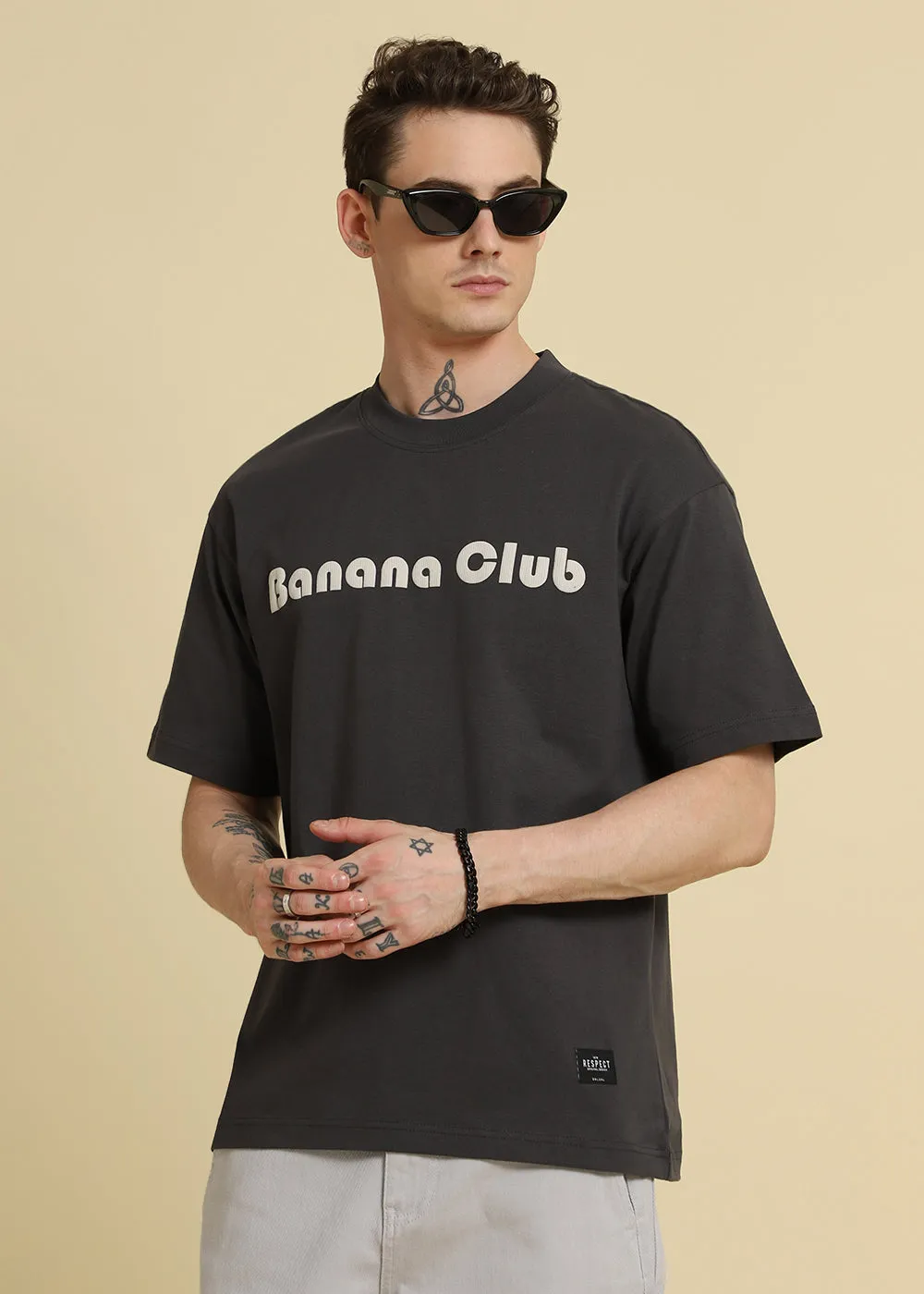 Banana Club Embossed Grey Oversized Fit T-shirt