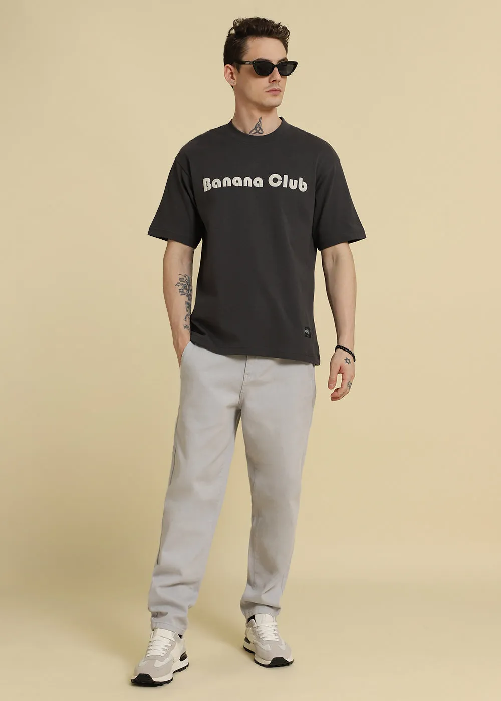 Banana Club Embossed Grey Oversized Fit T-shirt