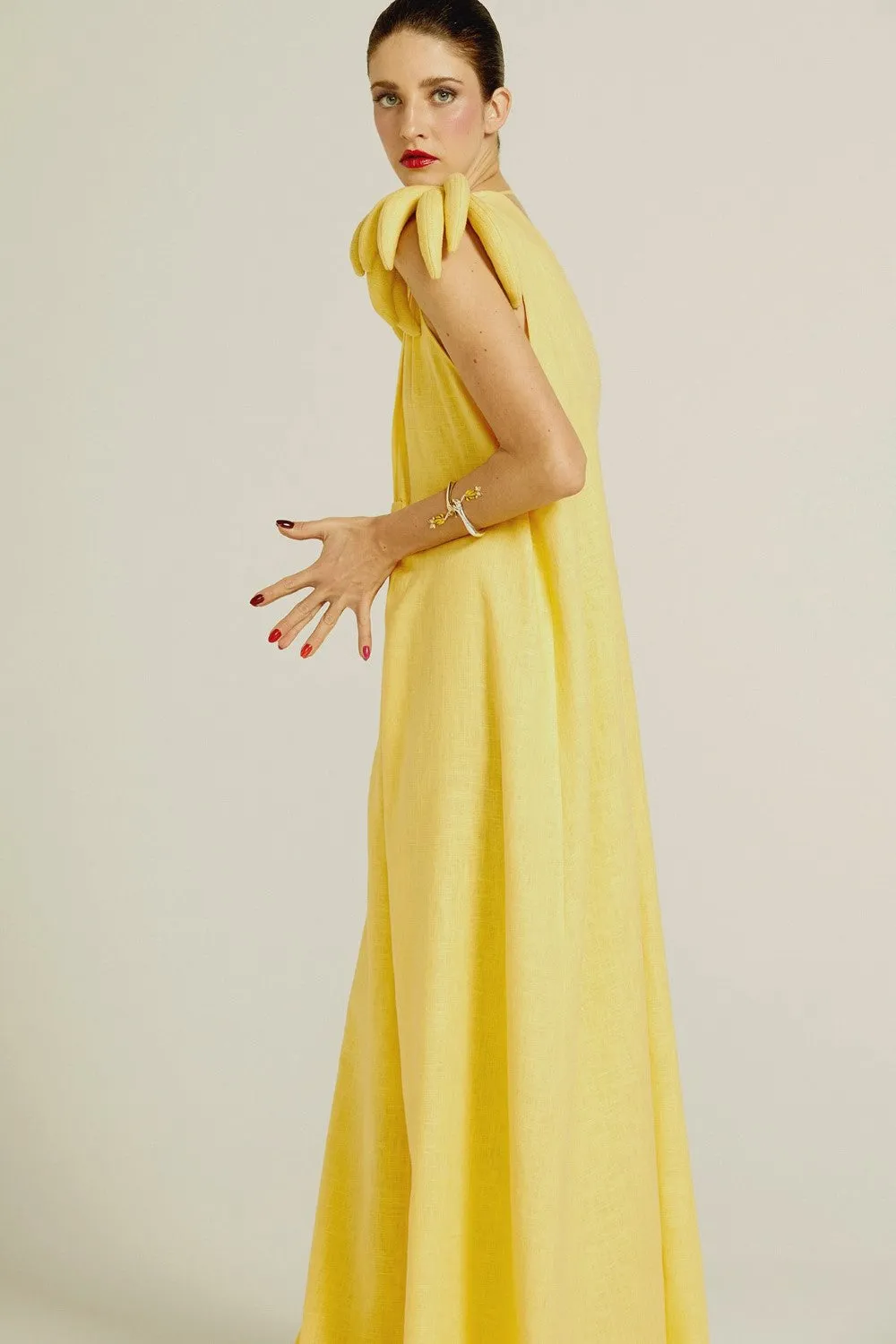 Banana Long Dress with Bananas Detail