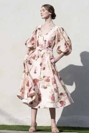 Belted Floral Puff Dress