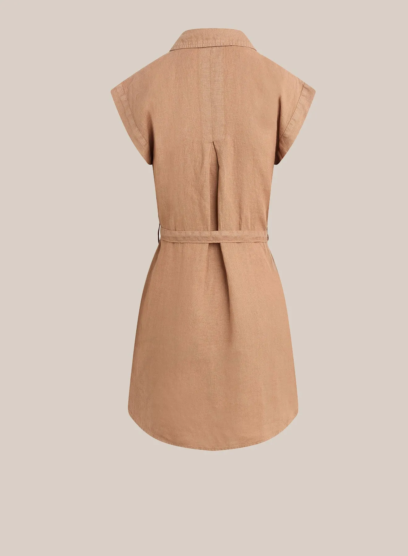 Belted Linen  Shirt Dress- Desert Brown