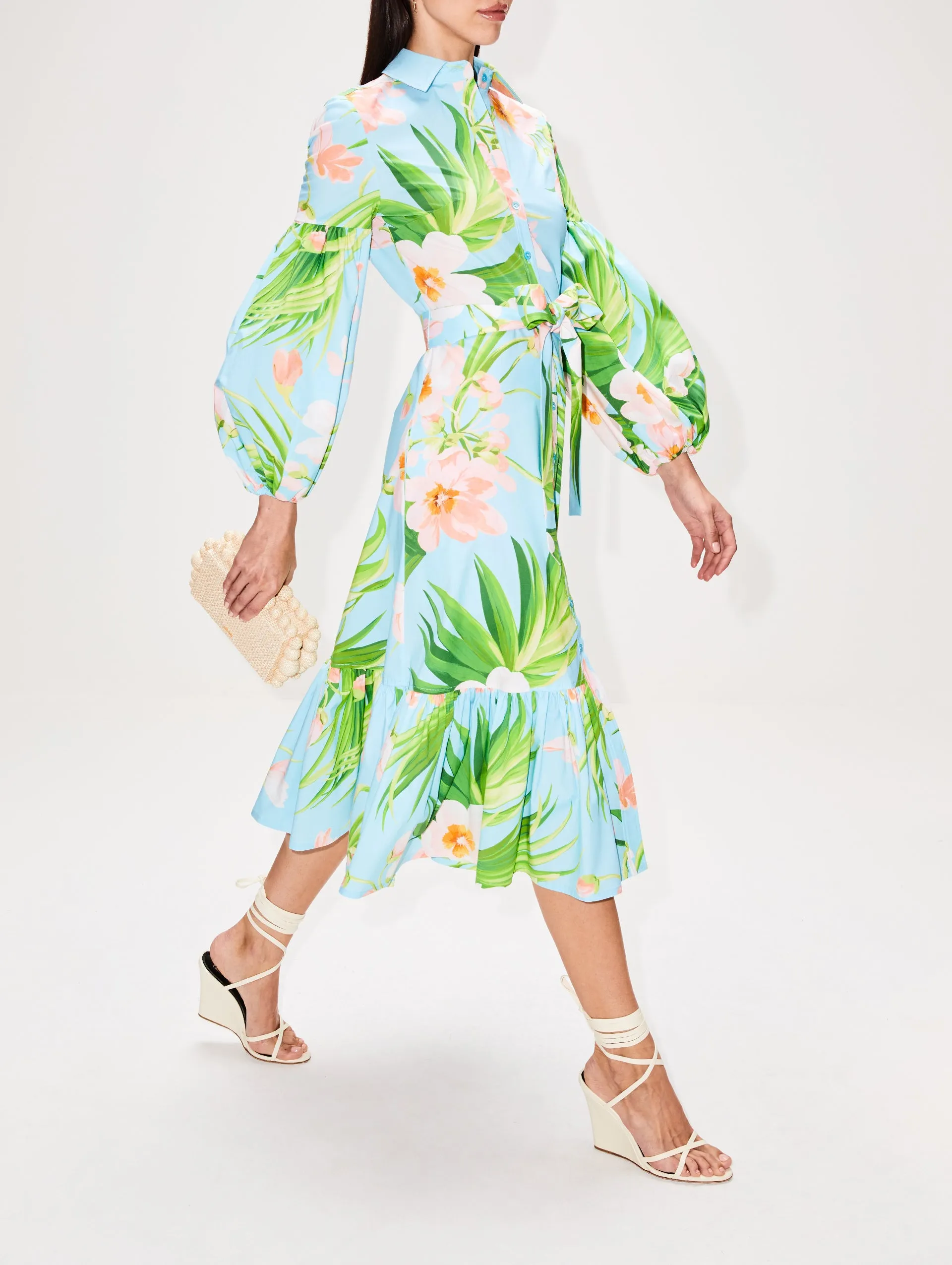 Belted Puff Sleeve Midi Shirtdress