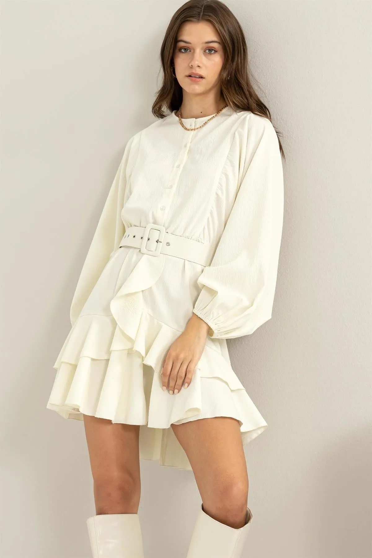 Belted Ruffle Mini Dress