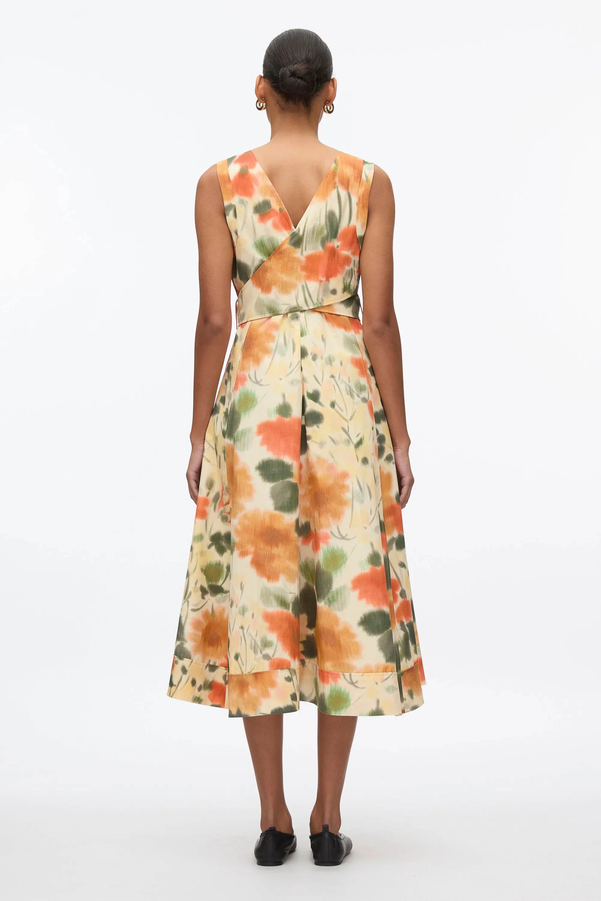 Blurred Marigold Belted Midi Dress