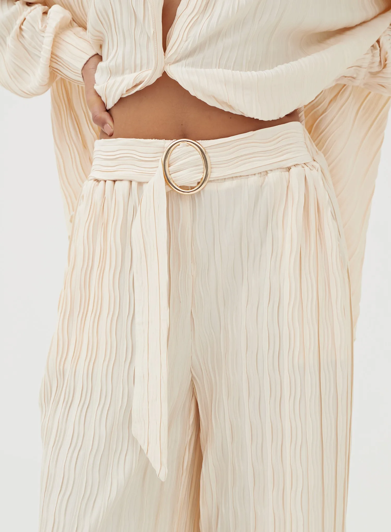 Blush Belted Plisse Trouser- Emre