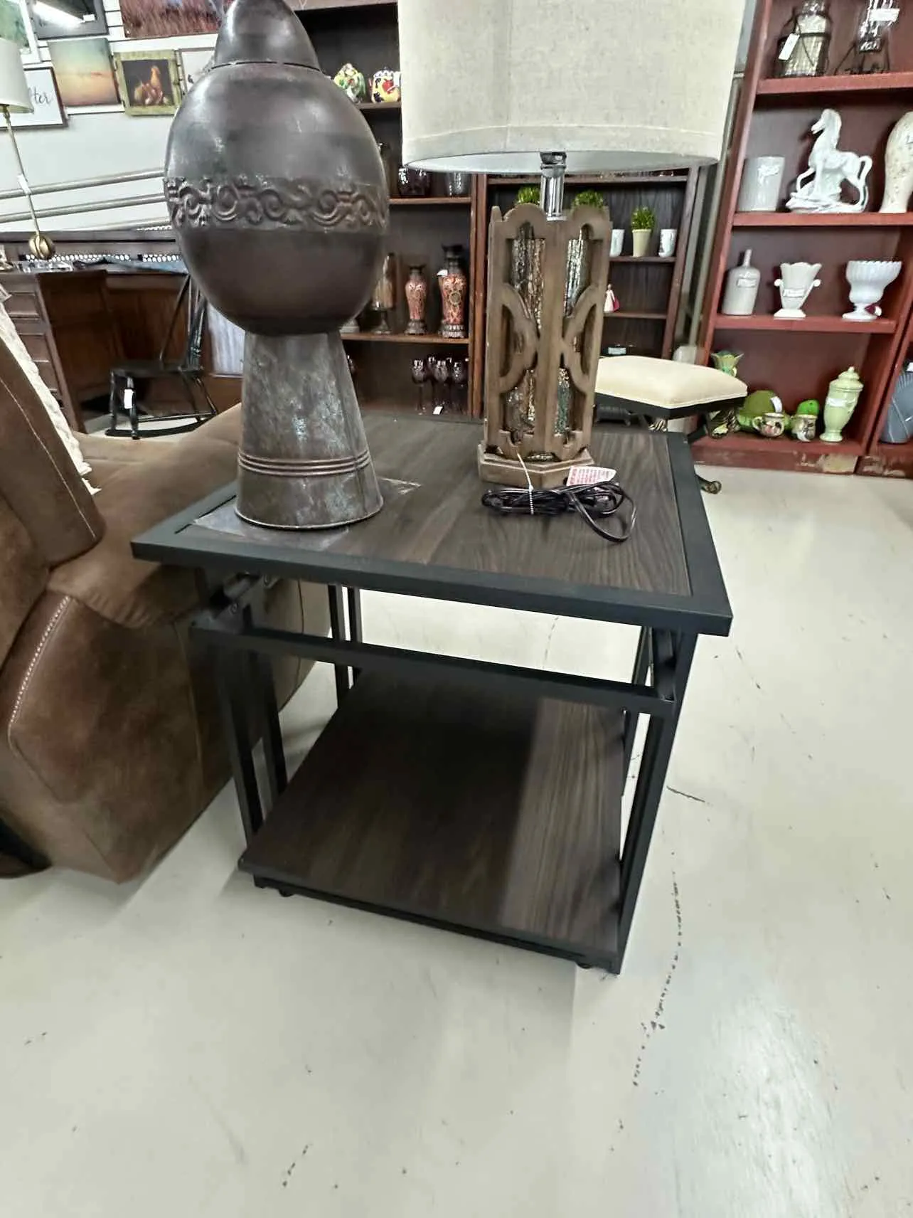 Brown/Black Wood/Metal Industrial Furniture End Table