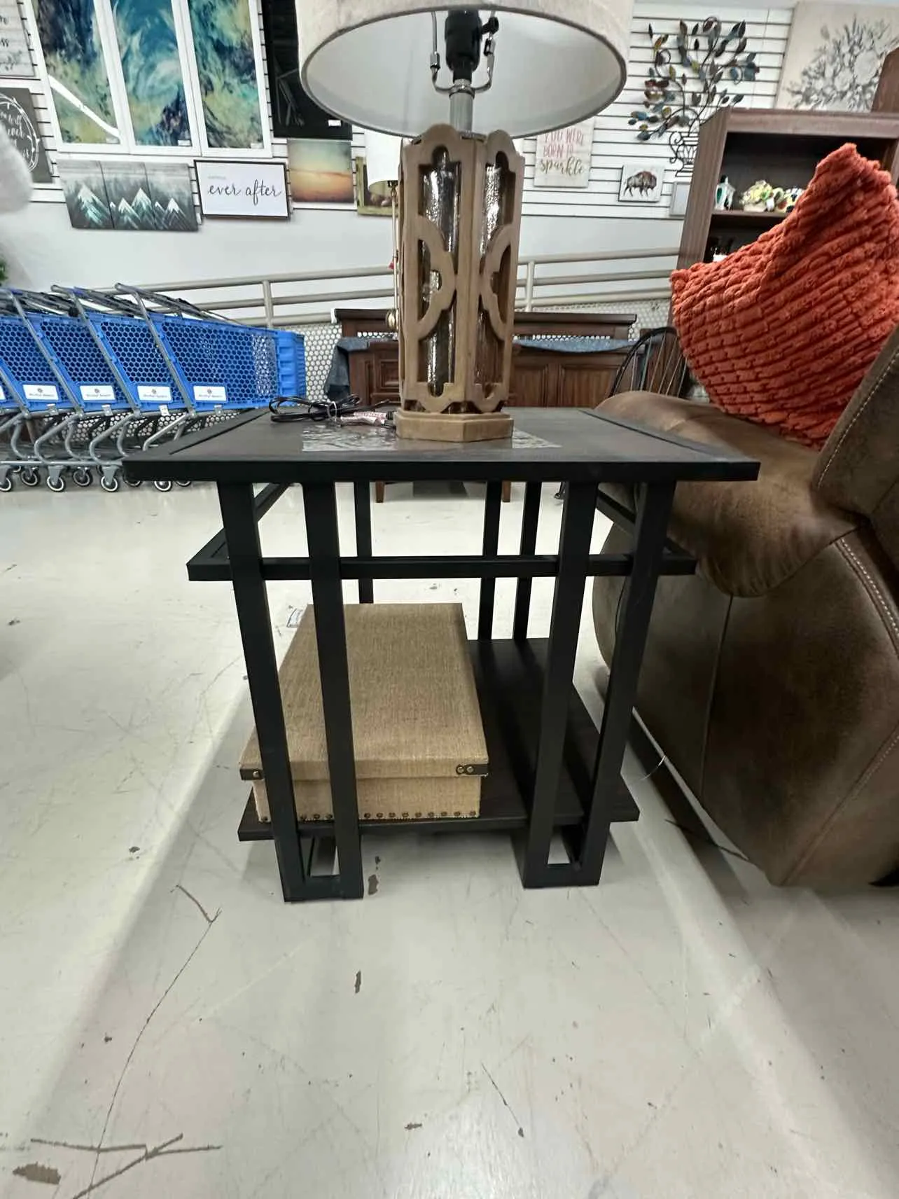 Brown/Black Wood/Metal Industrial Furniture End Table