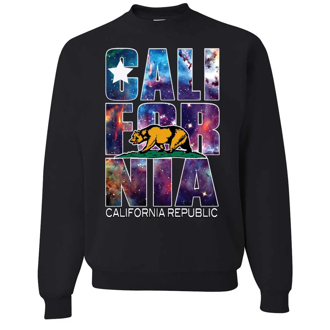 California Republic Cosmic State Flag Logo Design In Space Galaxy Crewneck Sweatshirt