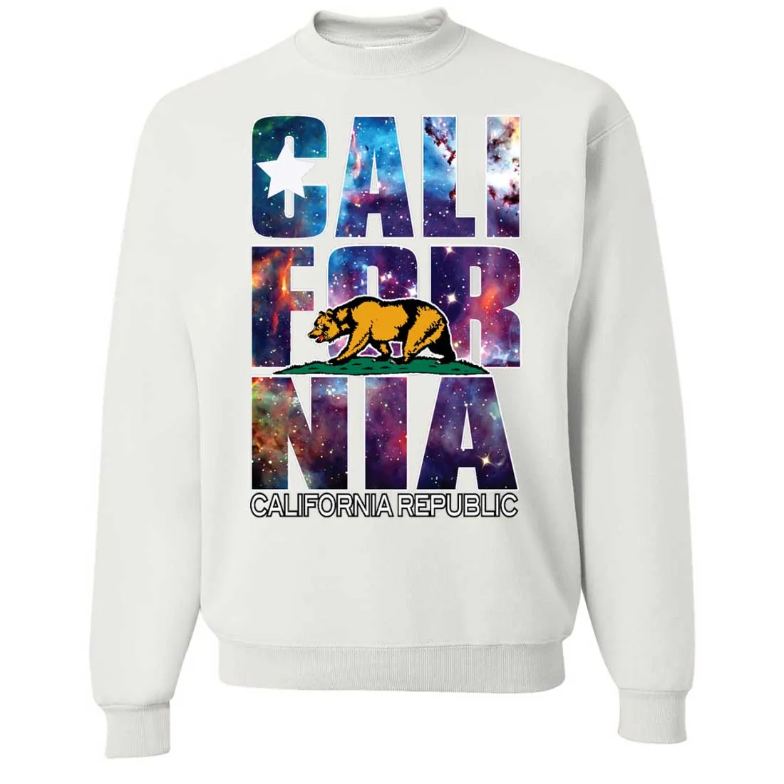 California Republic Cosmic State Flag Logo Design In Space Galaxy Crewneck Sweatshirt