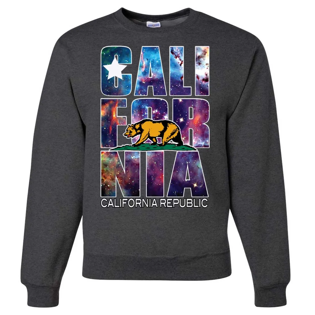 California Republic Cosmic State Flag Logo Design In Space Galaxy Crewneck Sweatshirt