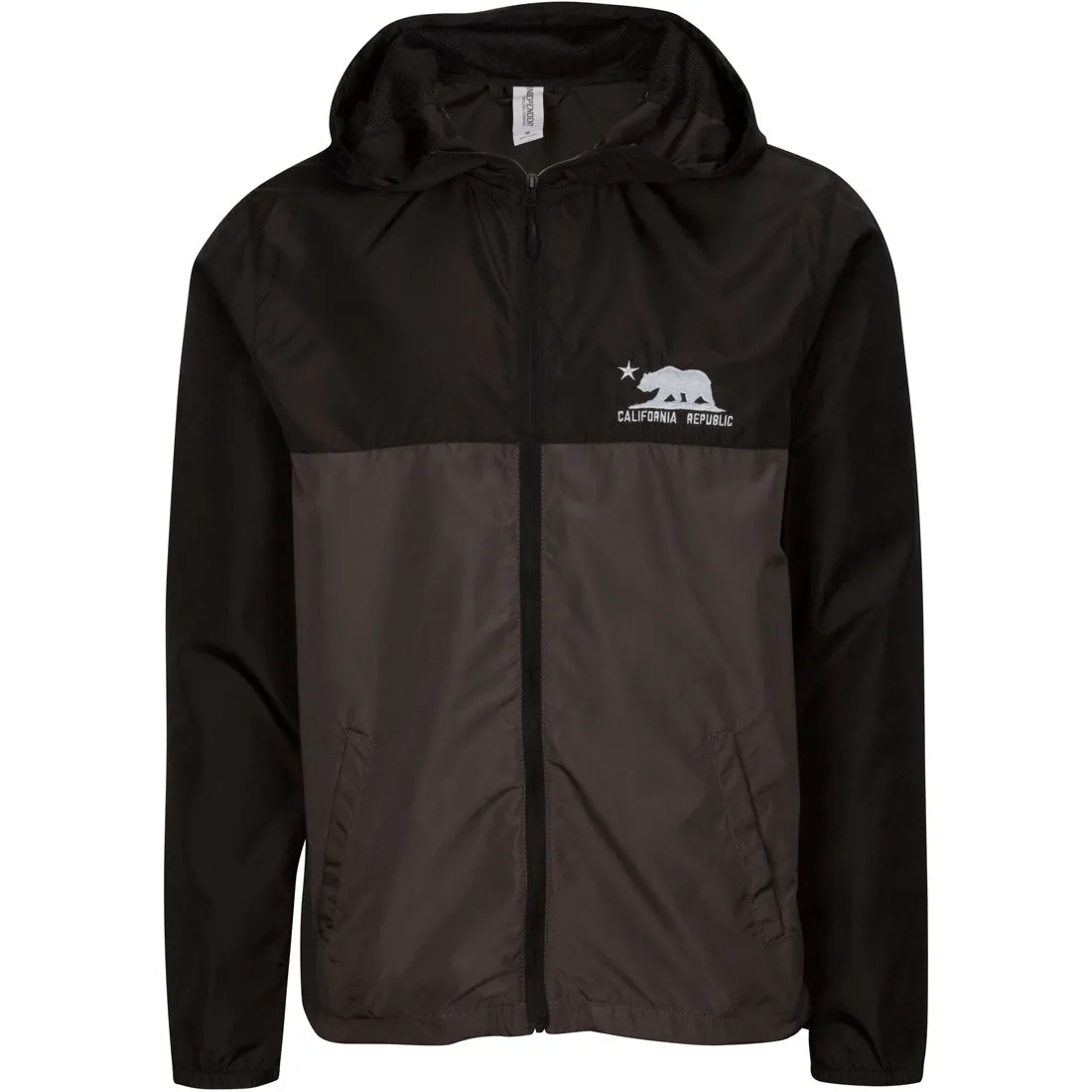 California Republic Embroidered Light Weight Windbreaker Zip Jacket - Black/Graphite