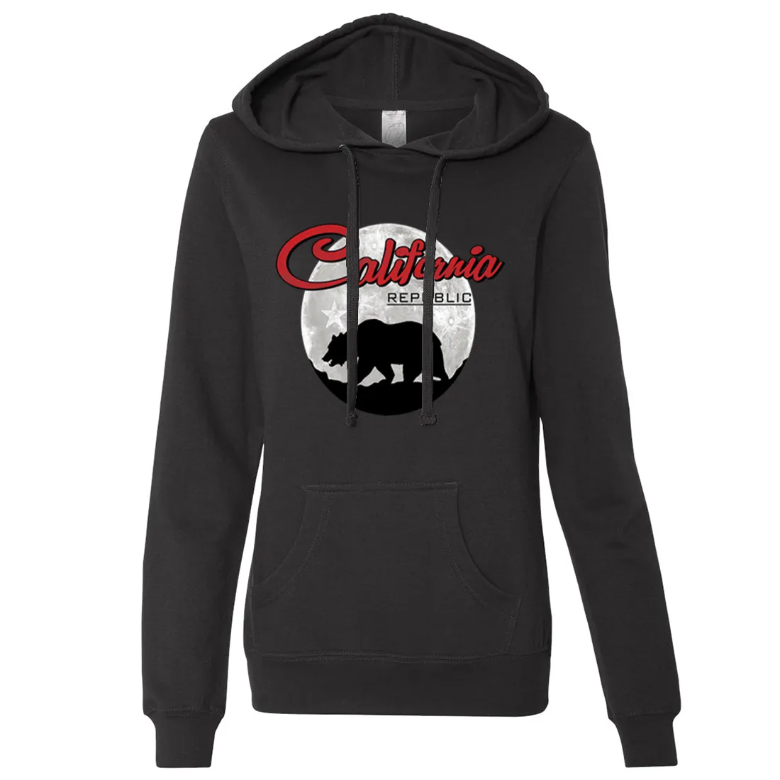 California Republic Full Moon Bear Ladies Lightweight Fitted Hoodie