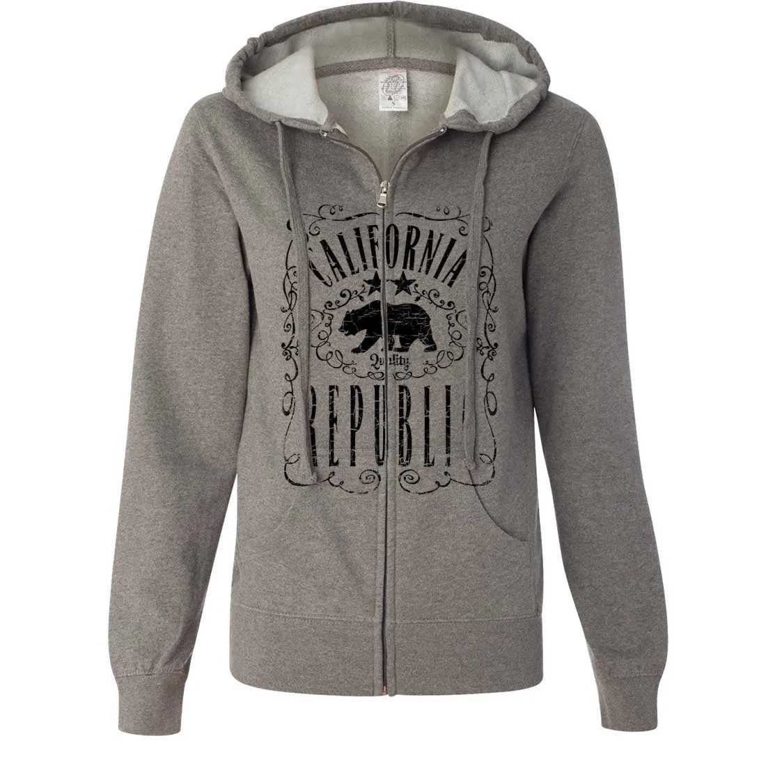 California Republic JD Whiskey Black Print Ladies Zip-Up Hoodie