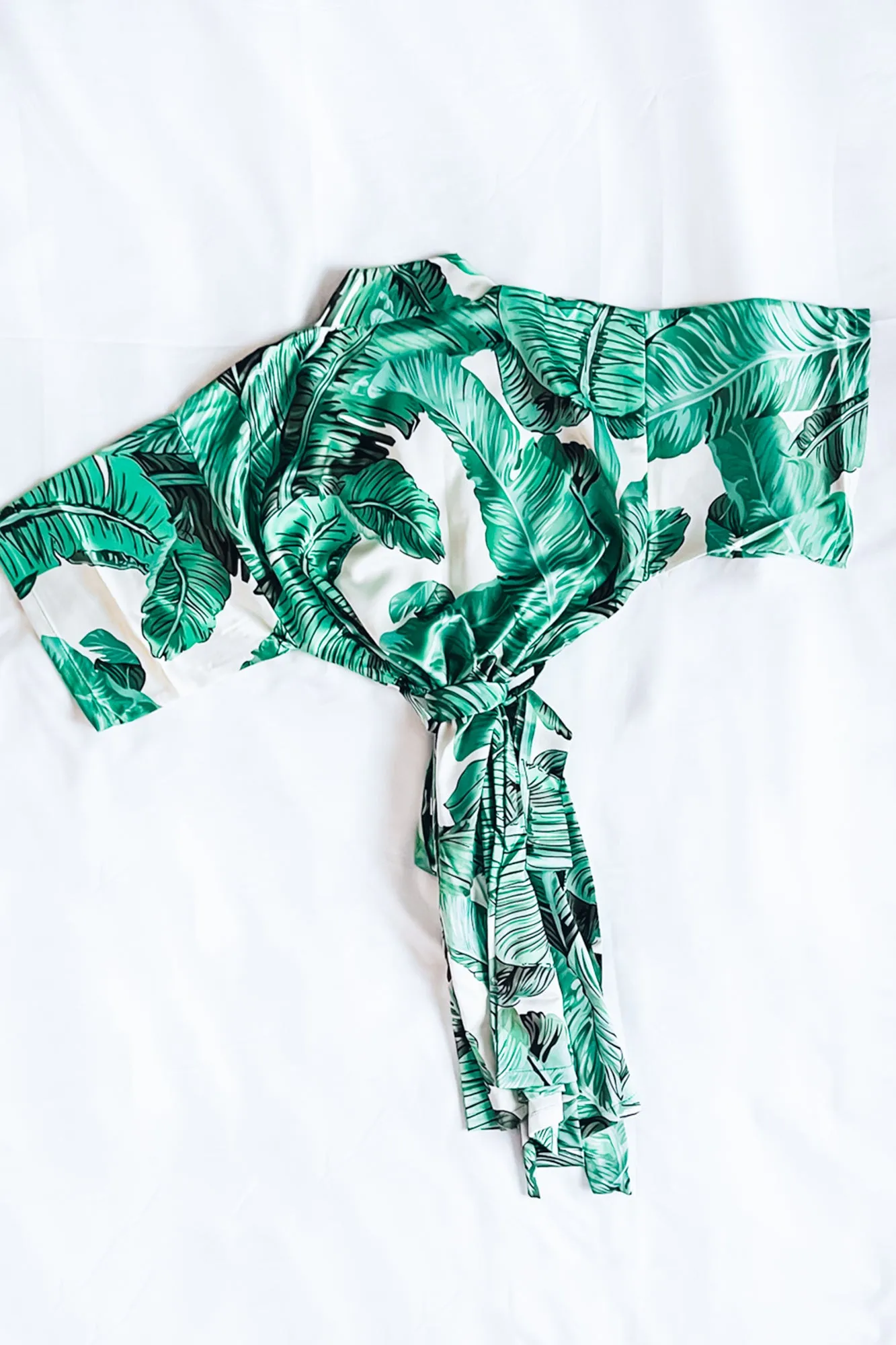 Children's Green and White Banana Leaf Robe