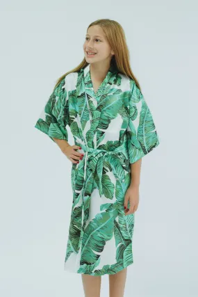 Children's Green and White Banana Leaf Robe