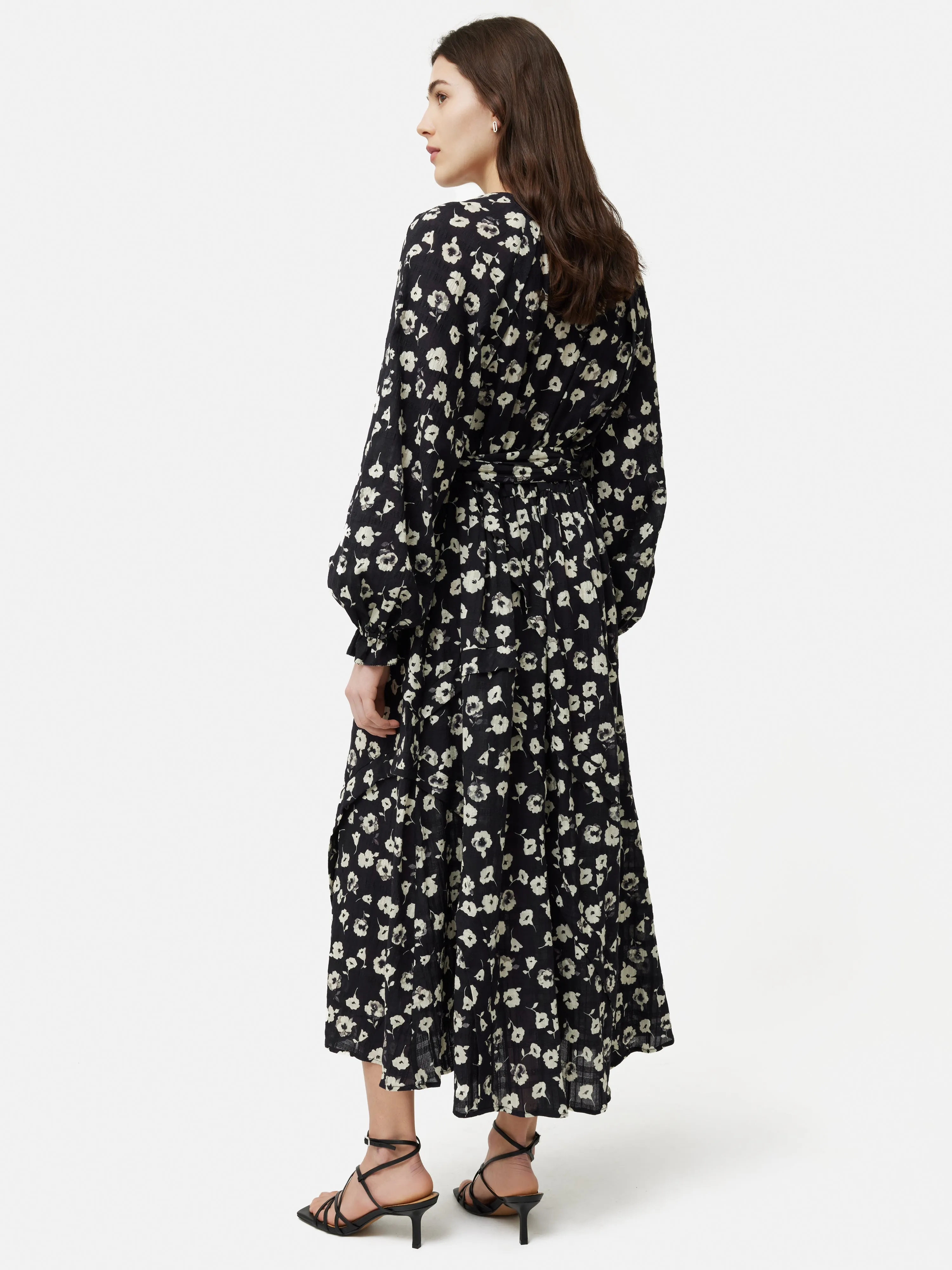 Cotton Floral Belted Dress | Black