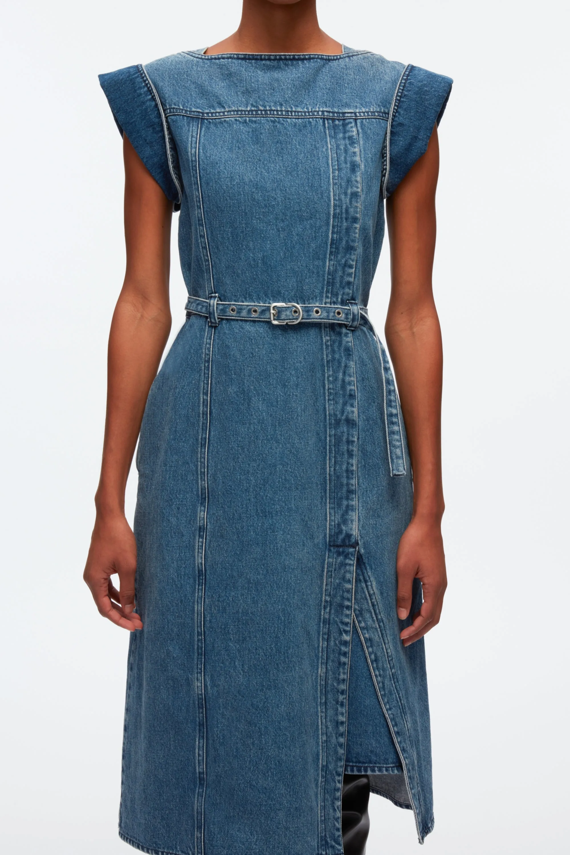 Deconstructed Belted Denim Dress