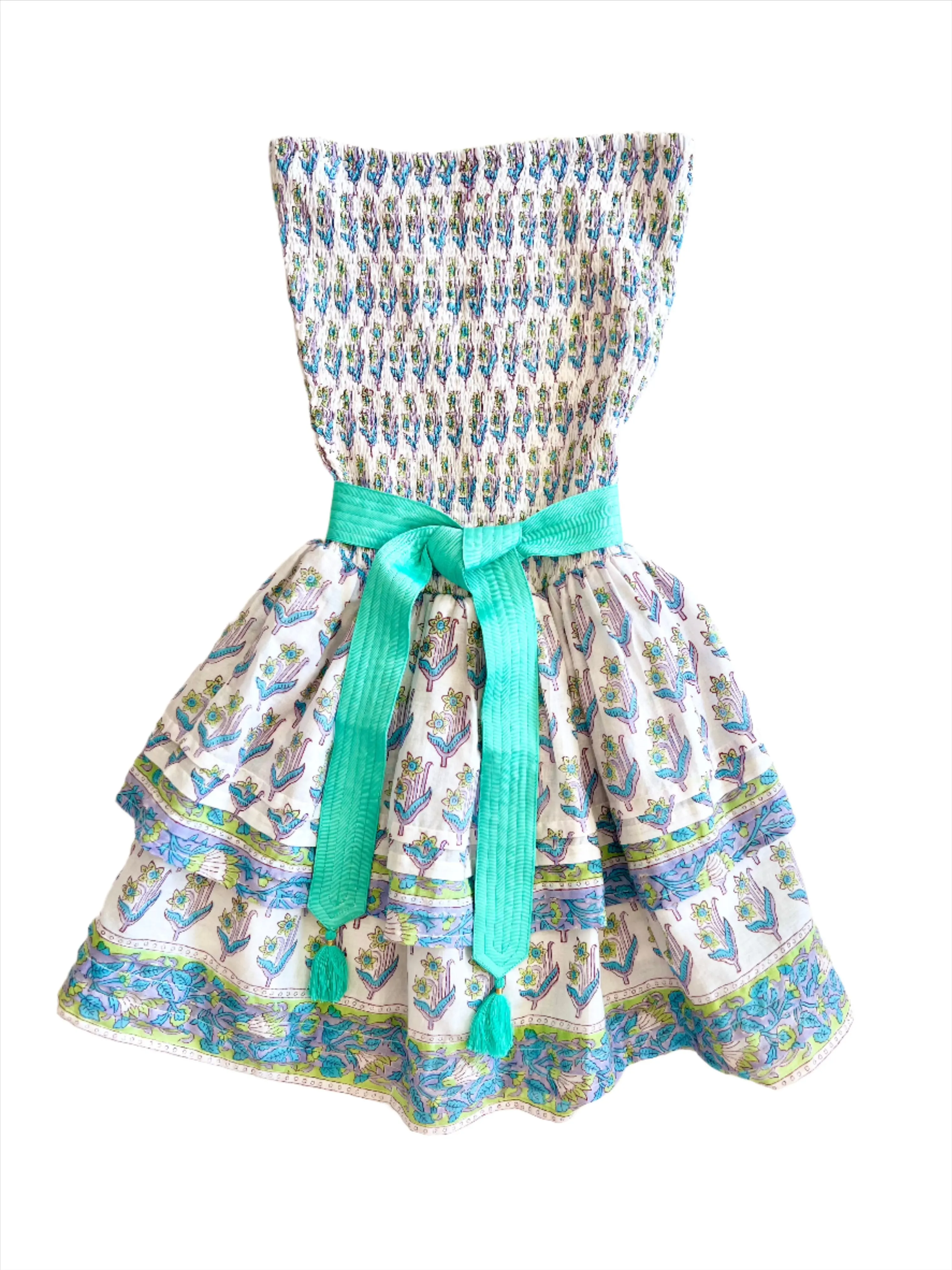 Girl's Green Turquoise Strapless Belted Mandy Tube Dress