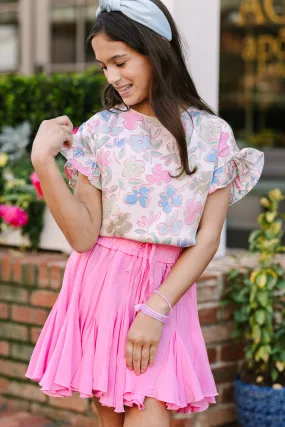 Girls: So Dreamy Blue Floral Ruffled Blouse