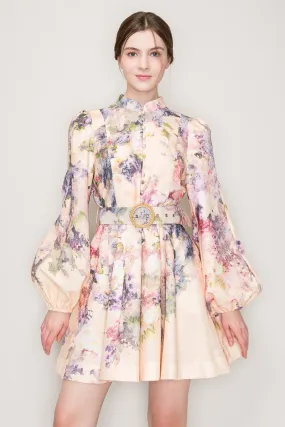 Long Sleeve Belted Floral Dress