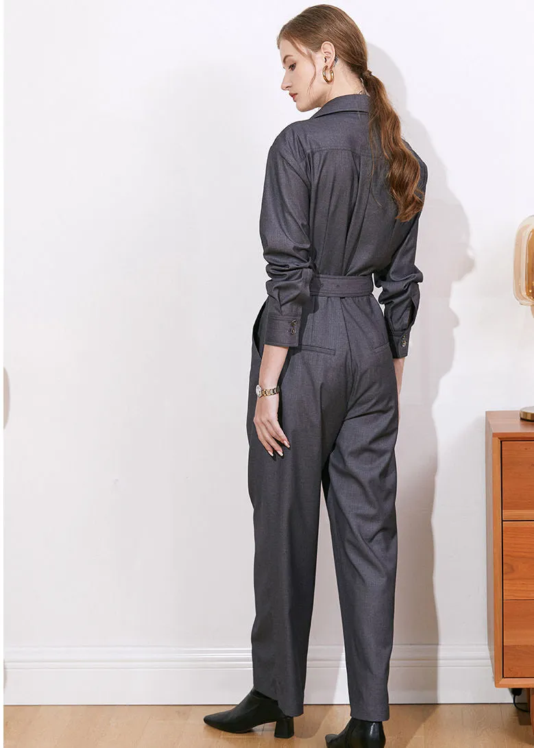 Long Sleeve Belted Jumpsuit