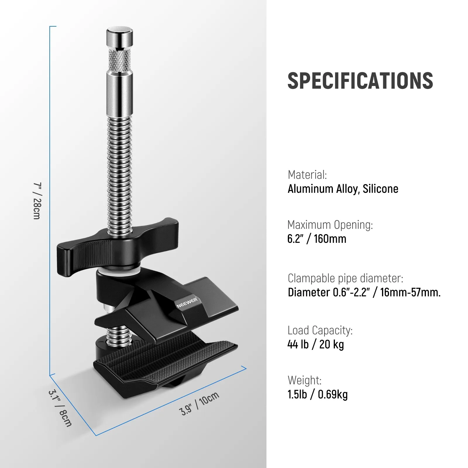 NEEWER End Jaw Grip with 5/8" Stud