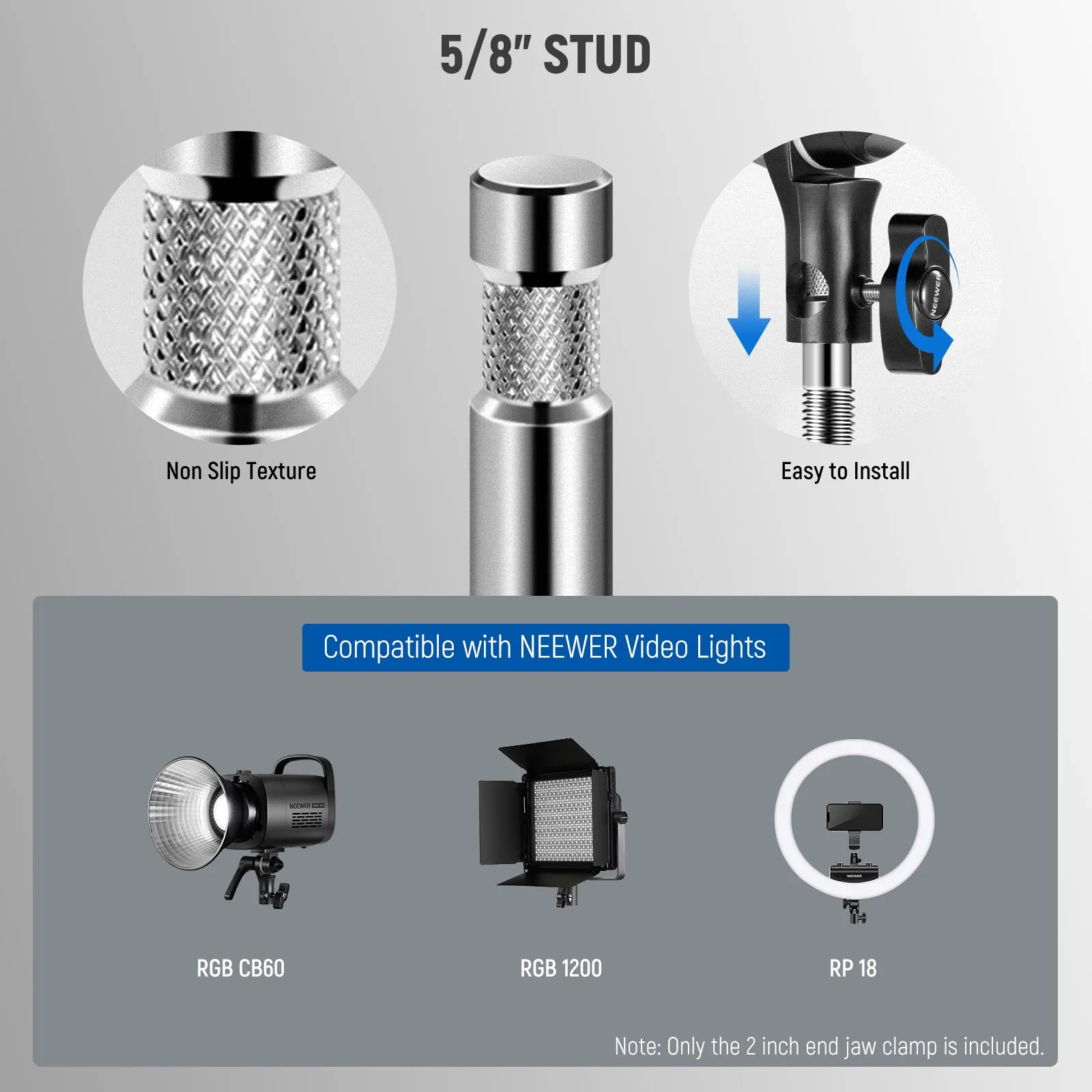 NEEWER End Jaw Grip with 5/8" Stud