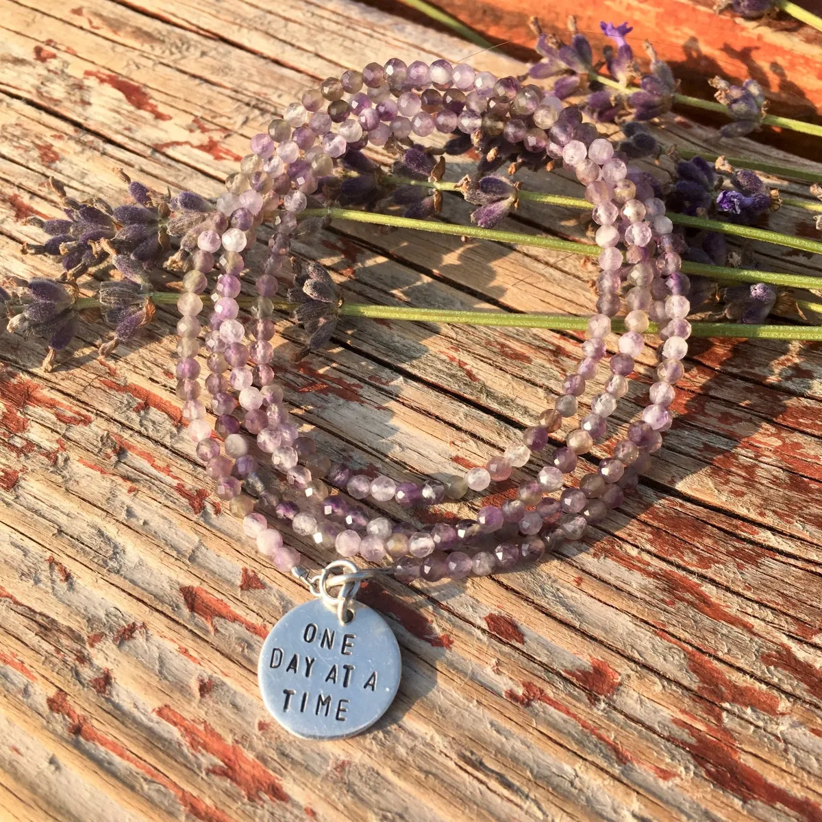 One Day at a Time - Inspirational Amethyst Bracelet and Wrap Trio