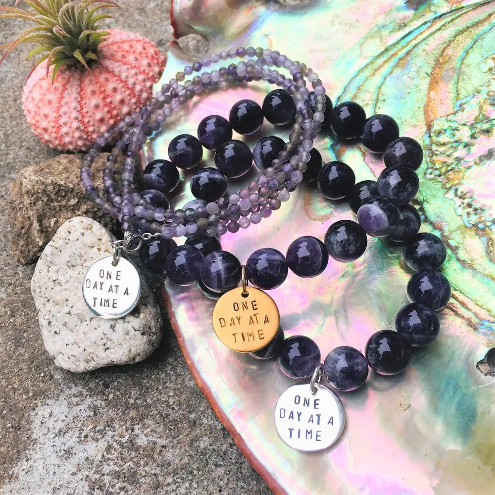 One Day at a Time - Inspirational Amethyst Bracelet and Wrap Trio