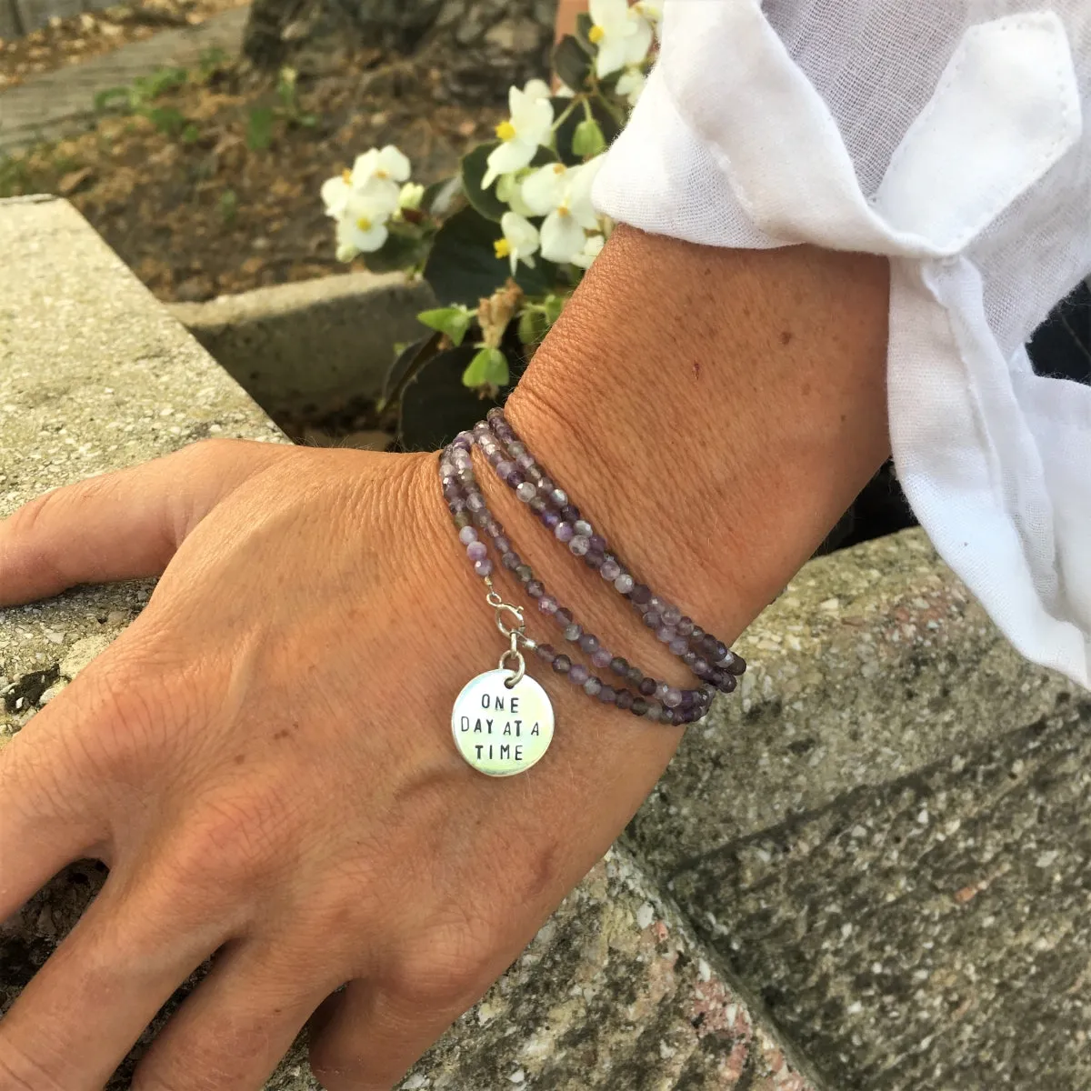 One Day at a Time - Inspirational Amethyst Bracelet and Wrap Trio