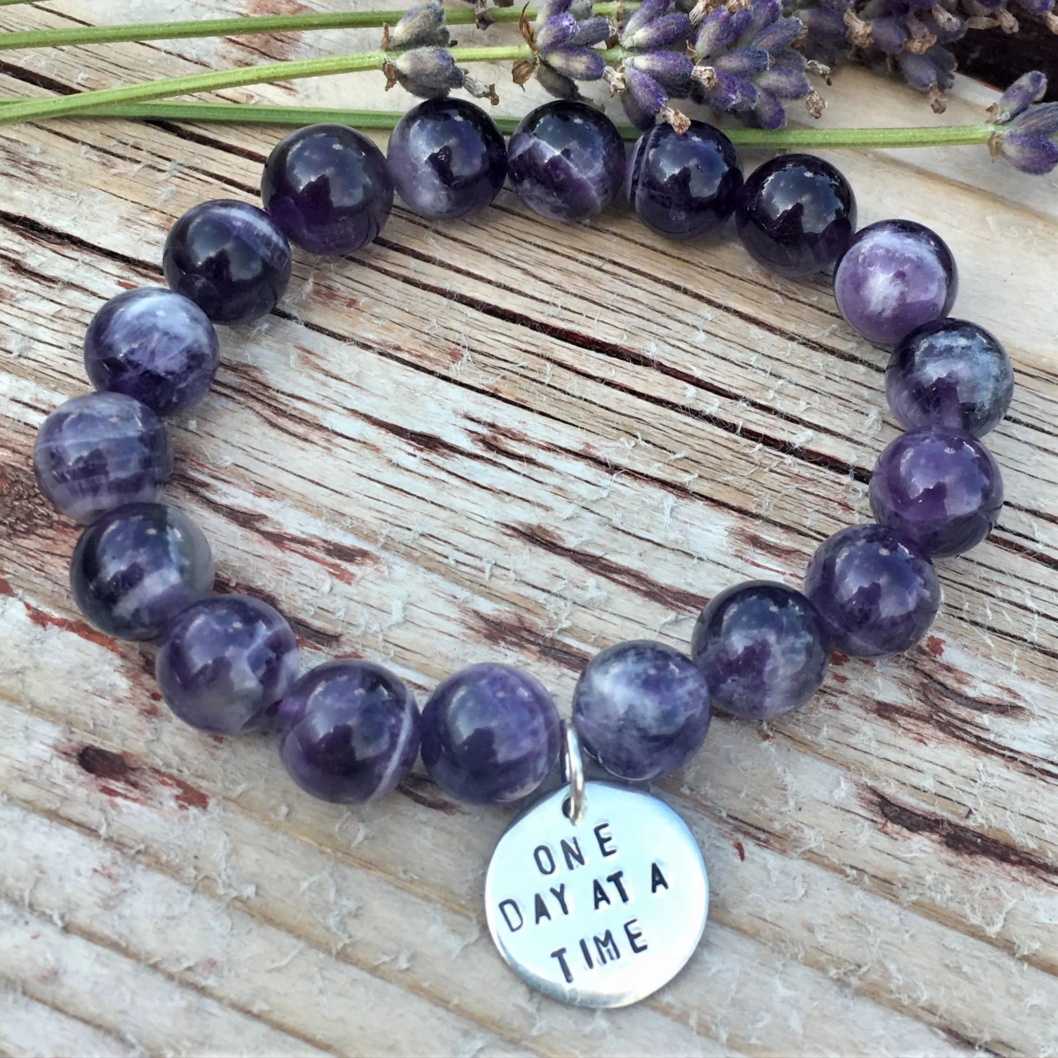 One Day at a Time - Inspirational Amethyst Bracelet and Wrap Trio