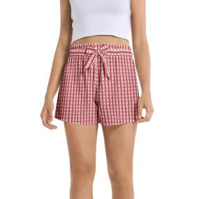 Red Gingham Striped Women's Belted Short