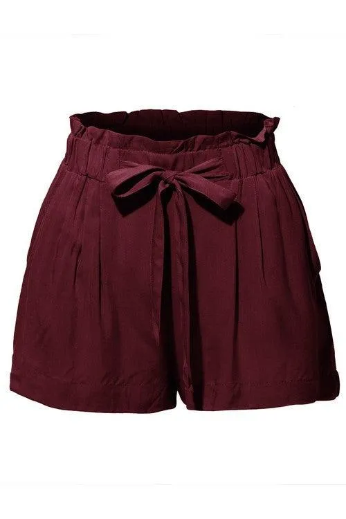 Smocked Belted High Waisted Shorts