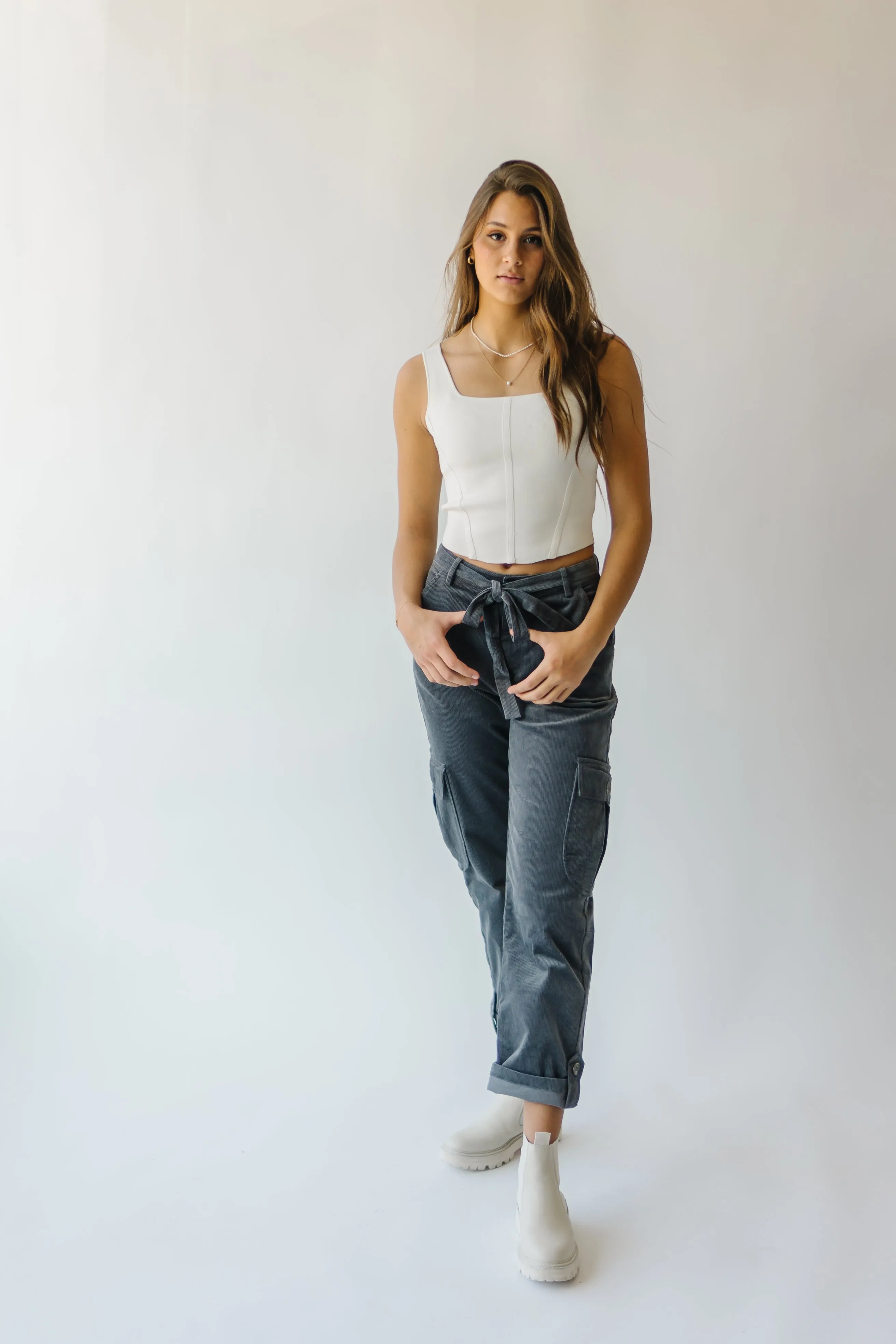 The Hamlin Belted Corduroy Pant in Grey