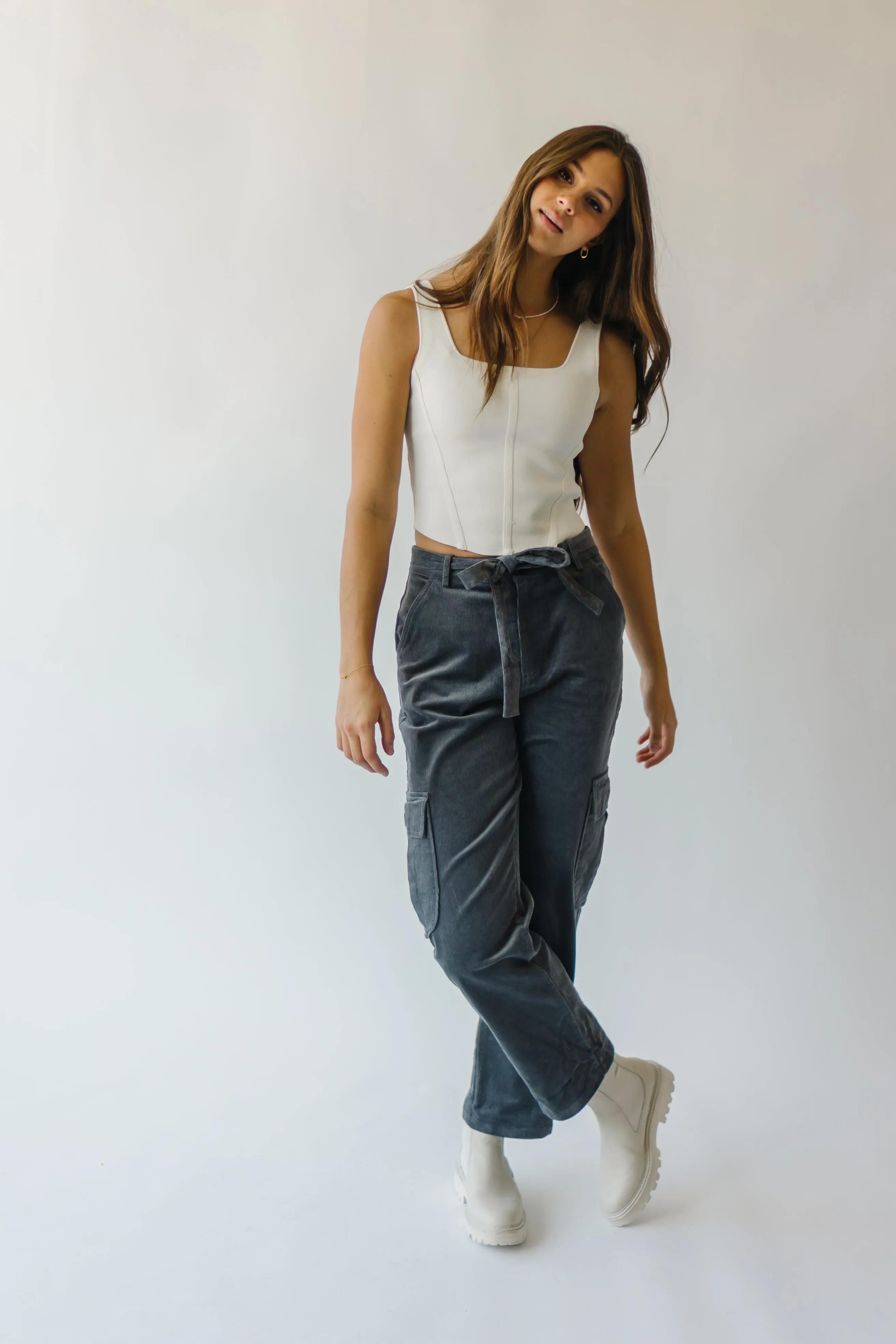 The Hamlin Belted Corduroy Pant in Grey