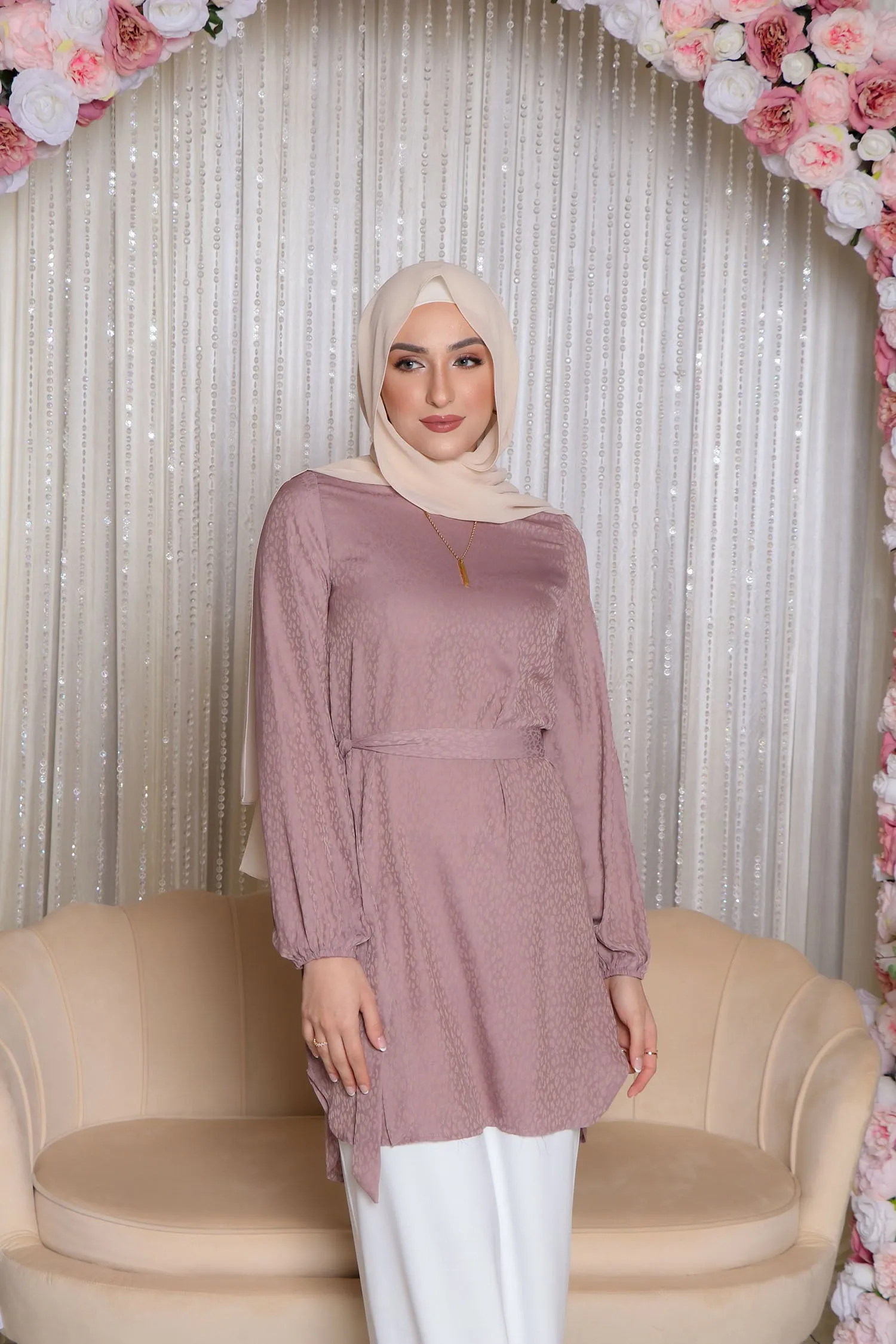 Thea Belted Top- Nude Pink