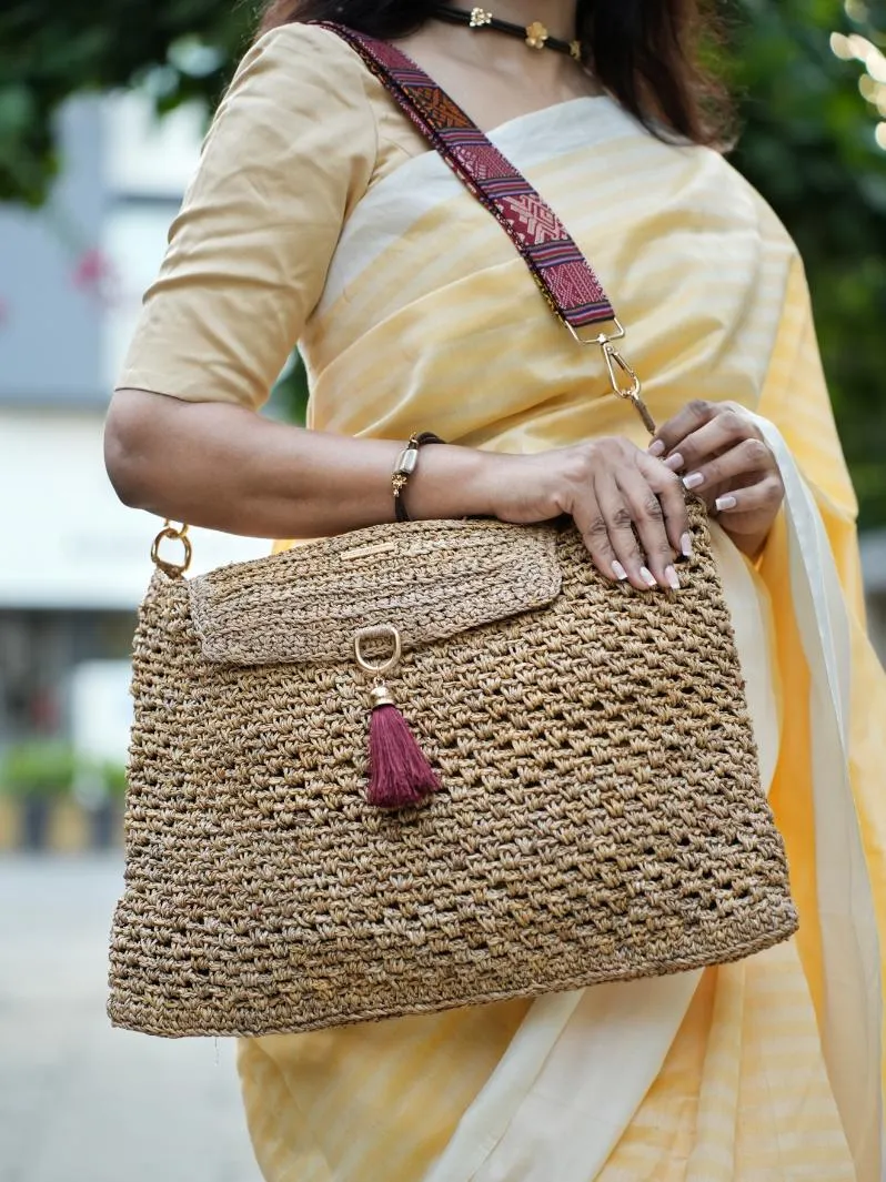 Woodland Weave: Woven Banana Bark Laptop Messenger Bag