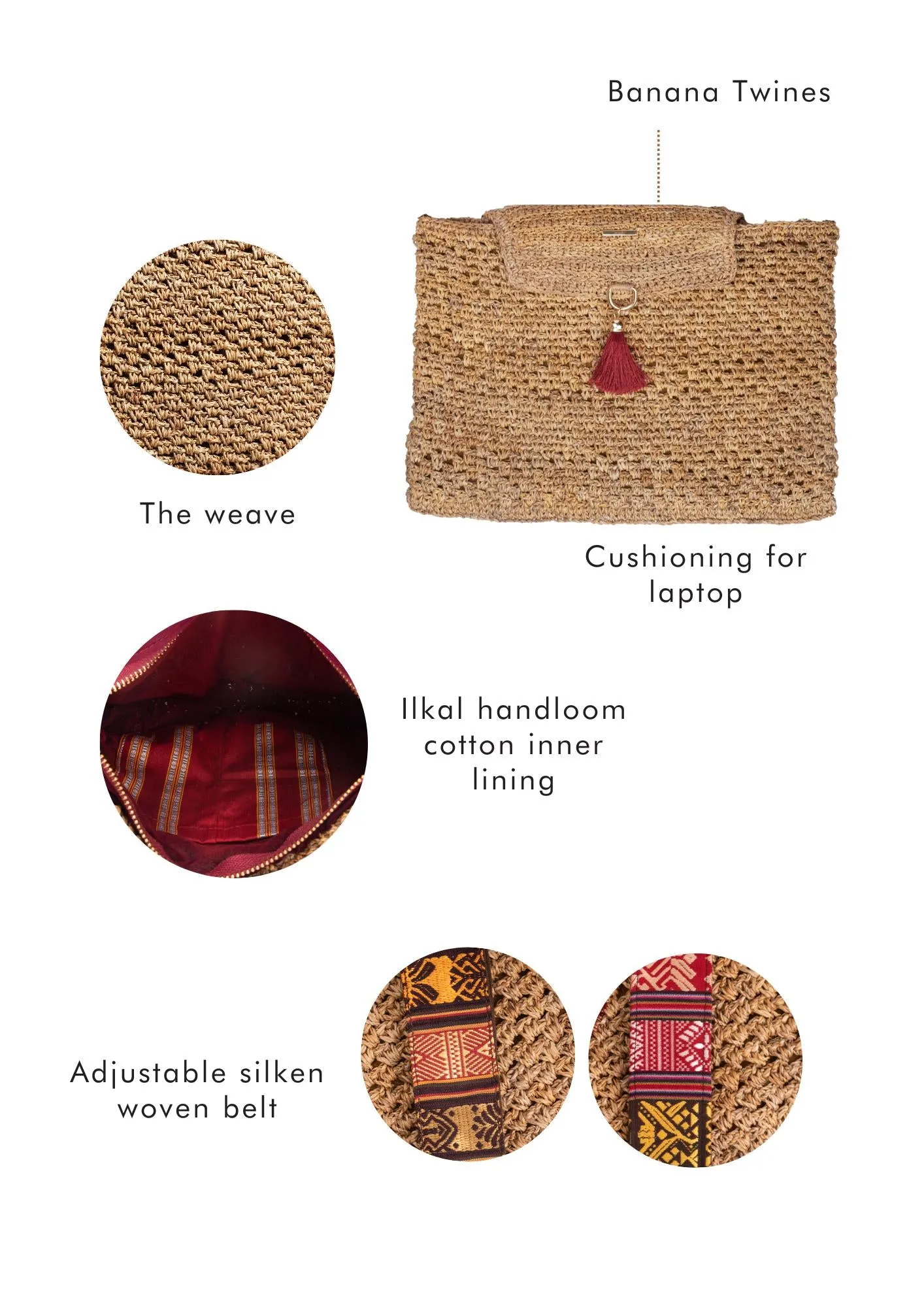 Woodland Weave: Woven Banana Bark Laptop Messenger Bag