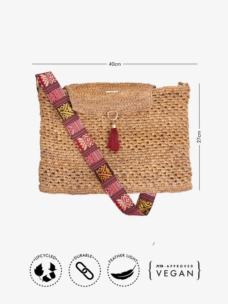 Woodland Weave: Woven Banana Bark Laptop Messenger Bag