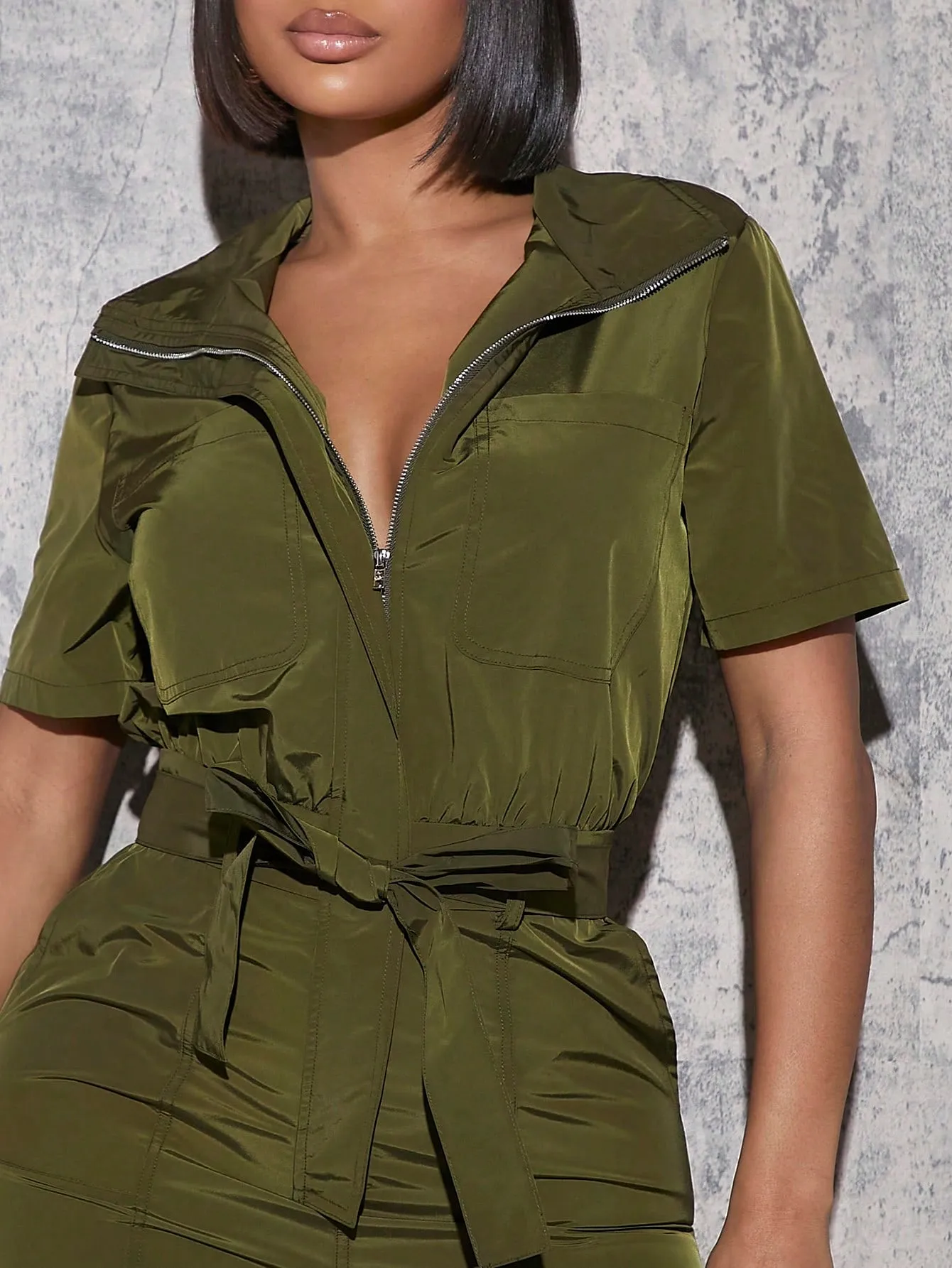 Zip Up Belted Jumpsuit